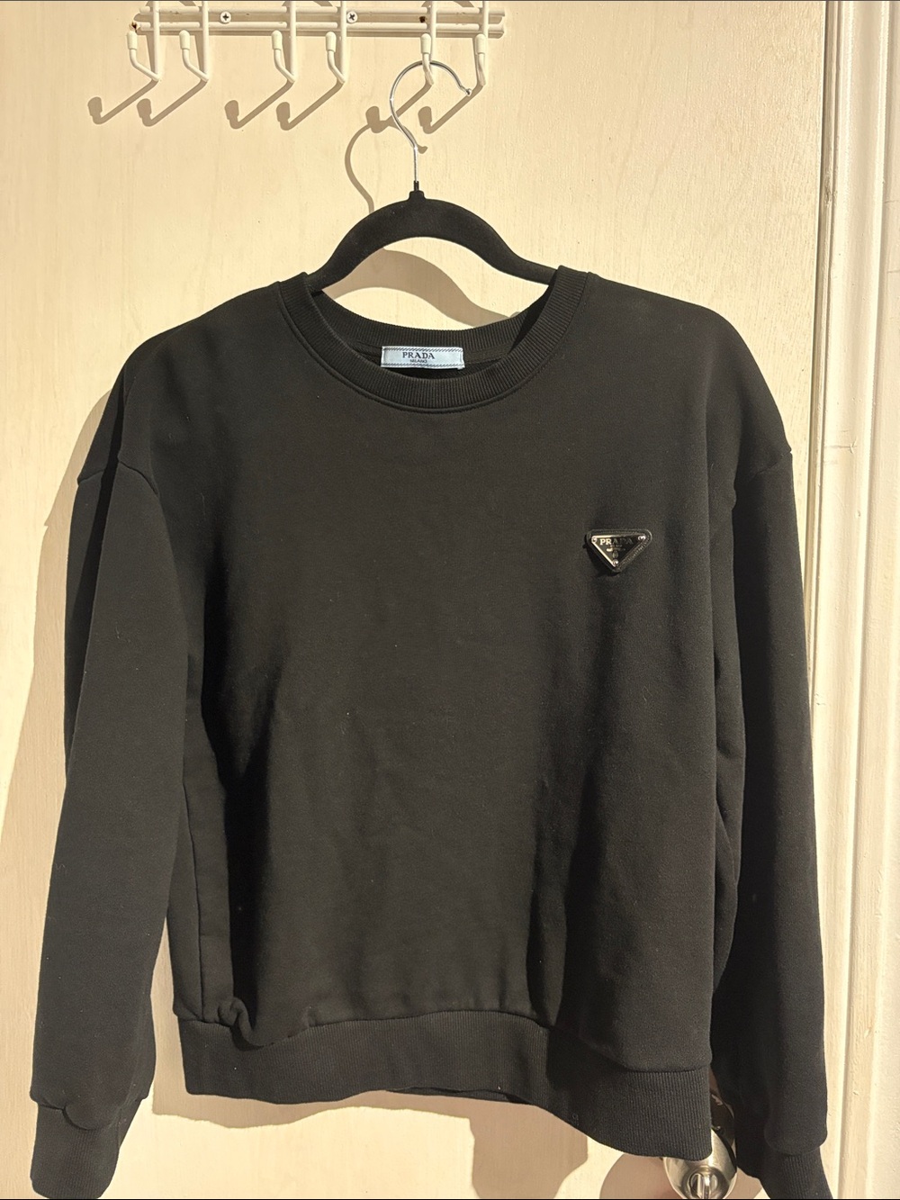 Prada Black Men's Logo Triangle Patch Crewneck Sweater